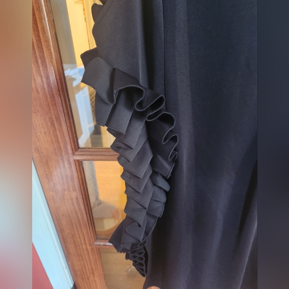 Black Asymmetrical Ruffled Sheath Dress - Picture 3 of 5